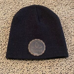 NWOT Inspired Leather Patch Knit Black Beanie with Rhinestone Heart